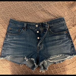Levi’s original 501 Jean shorts with button fly(womens) (distressed)mid-rise